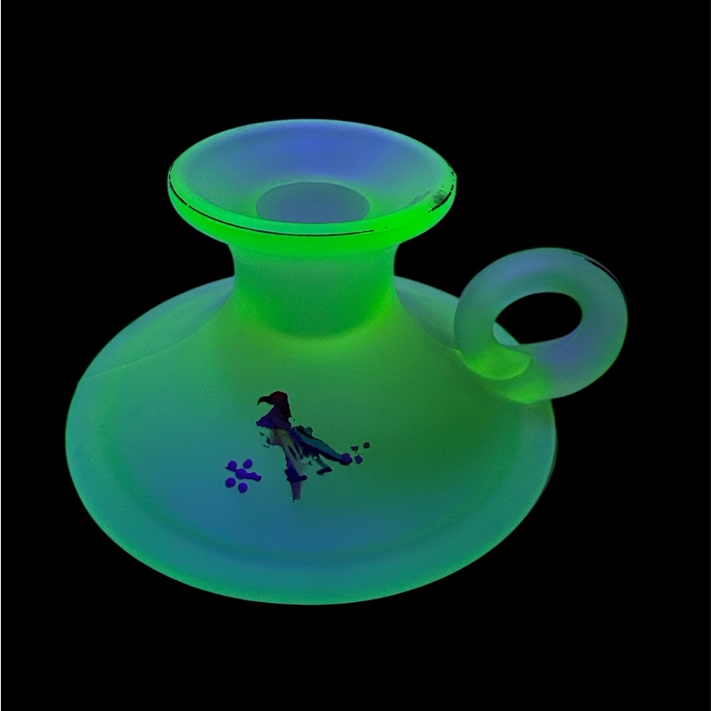Uranium Glowing Green Glass Vintage Candlestick